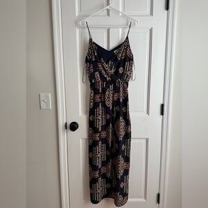 Bohemian Maxi Dress with Geometric Patterns | Navy Blue